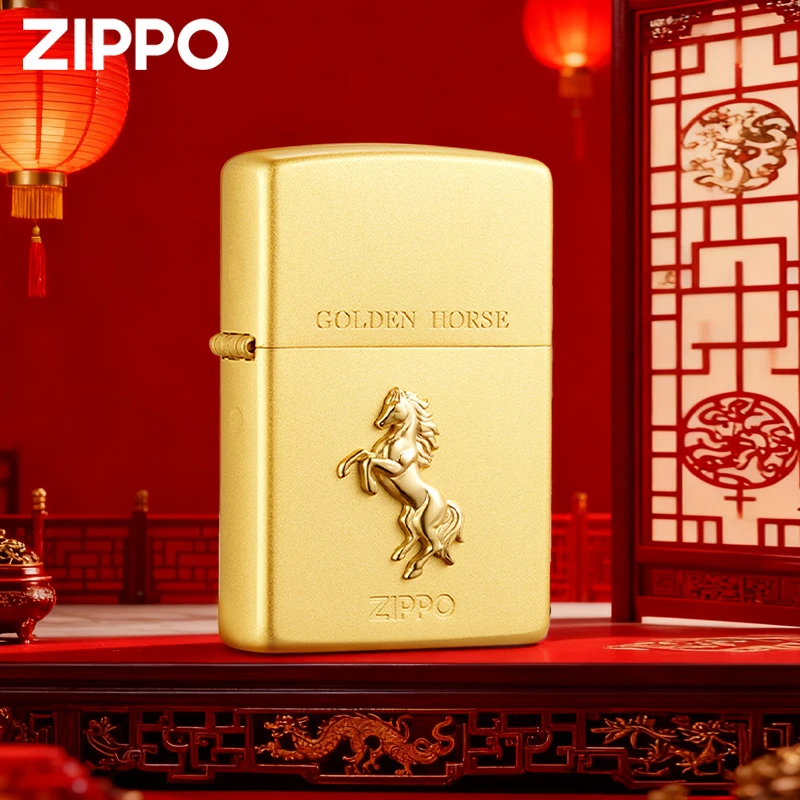 ZIPPO打火机福运金马徽章机镭射深雕哑光镀金官方正品防风打火机