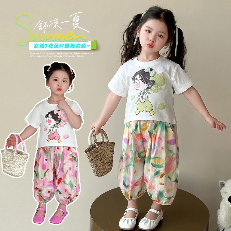女童运动套装洋气韩版儿童卡通短袖防蚊裤两件套小女孩宝宝夏装潮