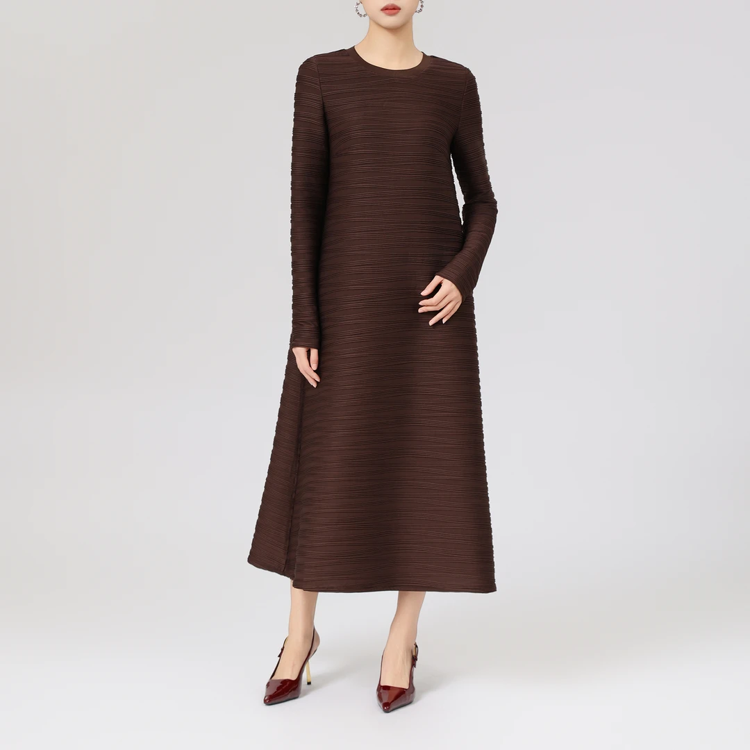 AMASS/阿玛施秋冬气质百搭宽松肌理感圆领过膝宽松连衣裙5500080