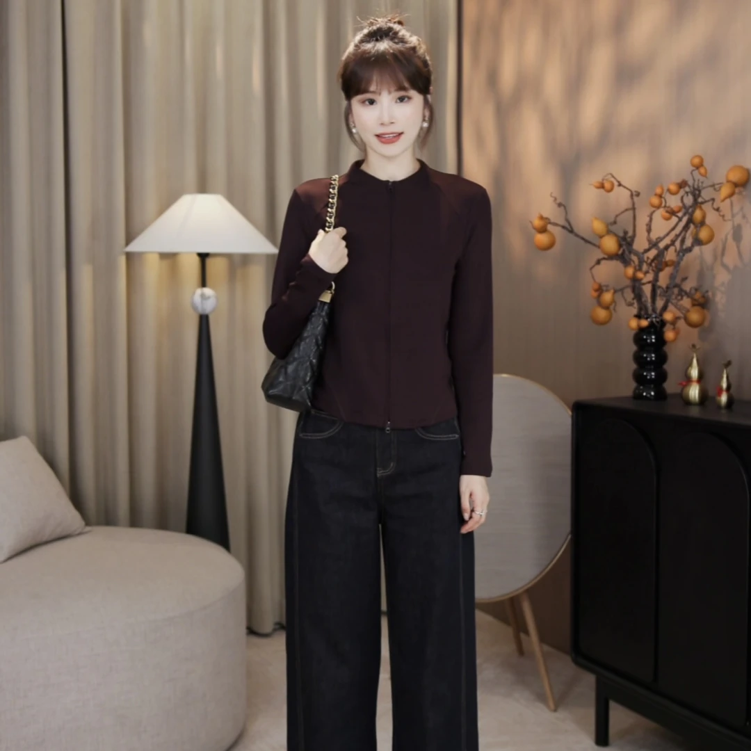 “烟囱领小蛮腰”超弹柔软~三角标立裁结构显瘦拉链开衫25CT020