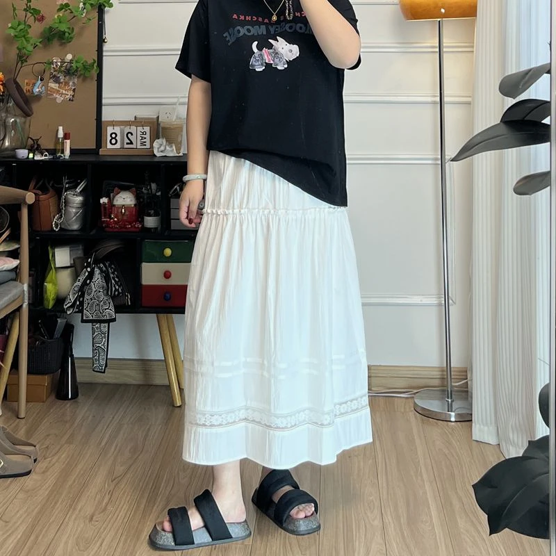 YZJ【海盐味的夏天】气质A字纯色松紧腰减龄时尚百搭休闲半身裙女
