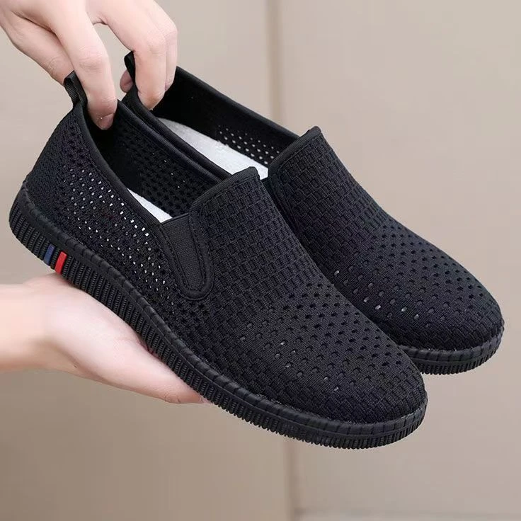 夏季轻便飞织男网老北京布鞋网面透气休闲橡胶防滑底男款爸爸鞋