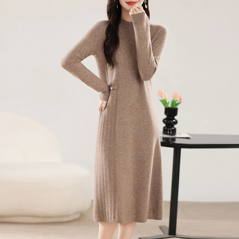 【宁宝】2025秋冬新款纯羊毛衫连衣裙半高领套头包臀加厚显瘦毛衣