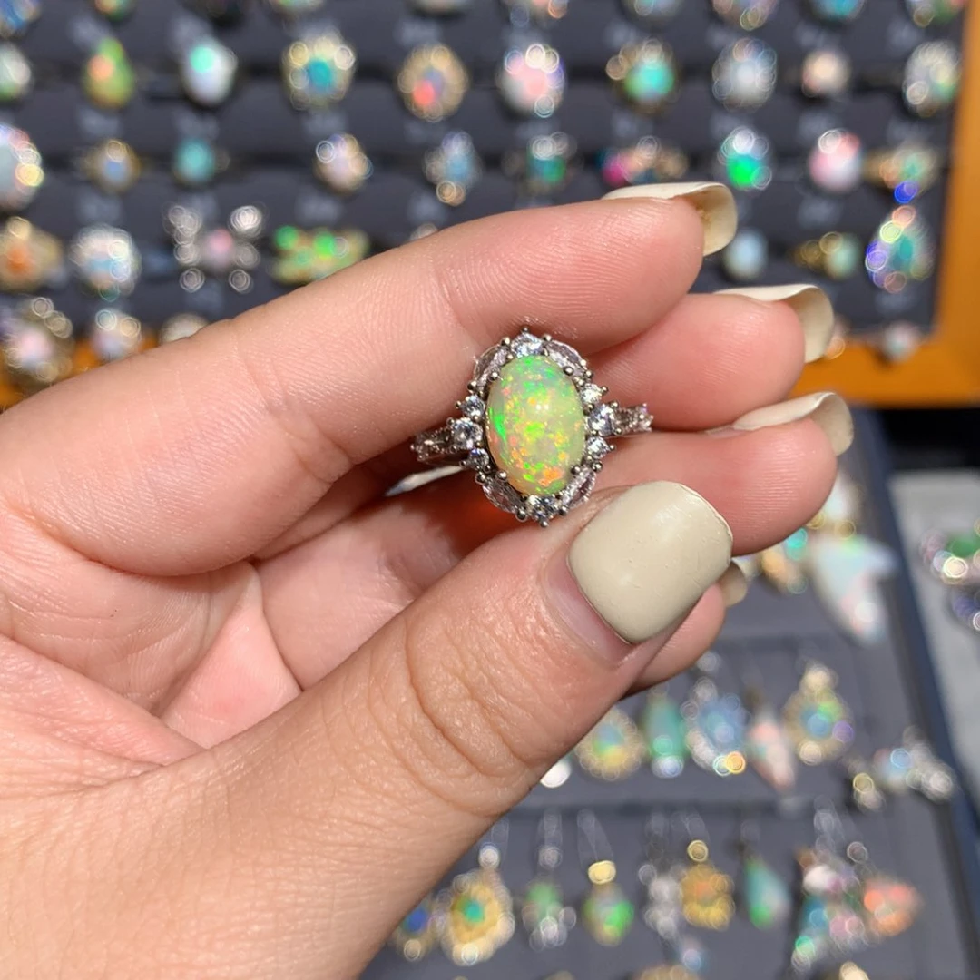 银S925镶嵌欧泊欧泊戒指l