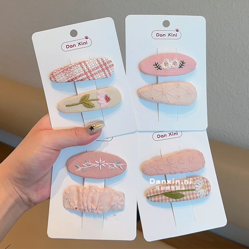 新款儿童刺绣花朵碎发夹掰掰夹侧边刘海bb夹女童宝宝可爱发卡头饰