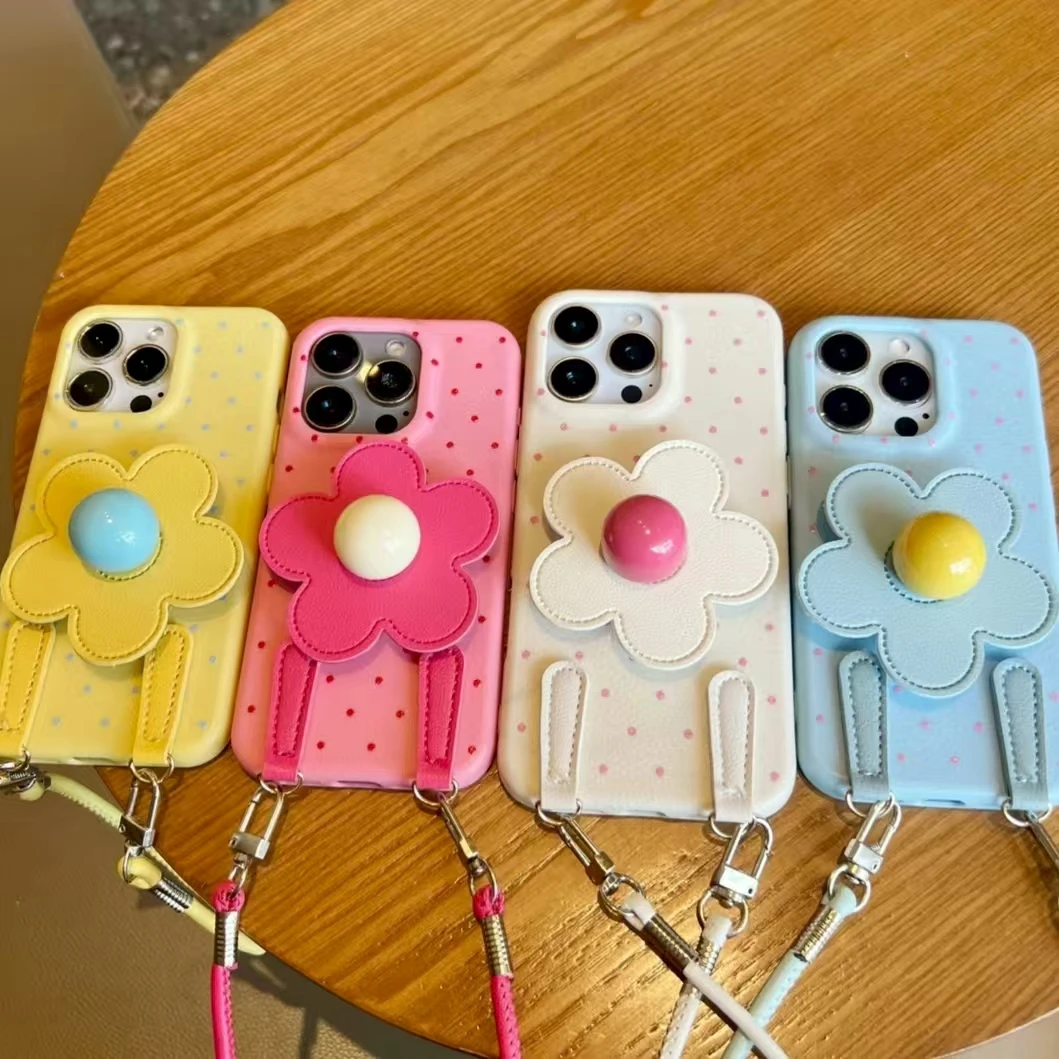 播乐视界皮纹TPU适用苹果16pro波点皮质花朵华为mate70防摔手机壳