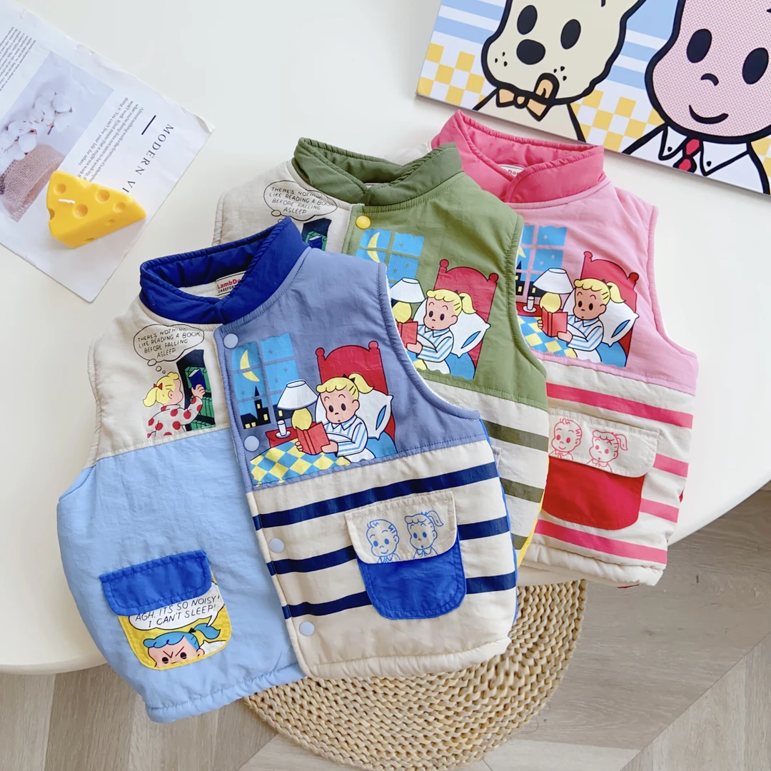 儿童秋冬马甲男童女童亲子款日式卡通动漫加绒加厚背心立领原田风