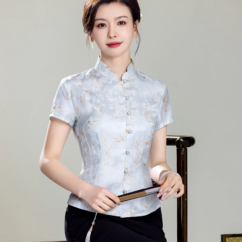 秀观唐金蝶2025夏装开襟改良中国风唐装新中式旗袍上衣日常短外套