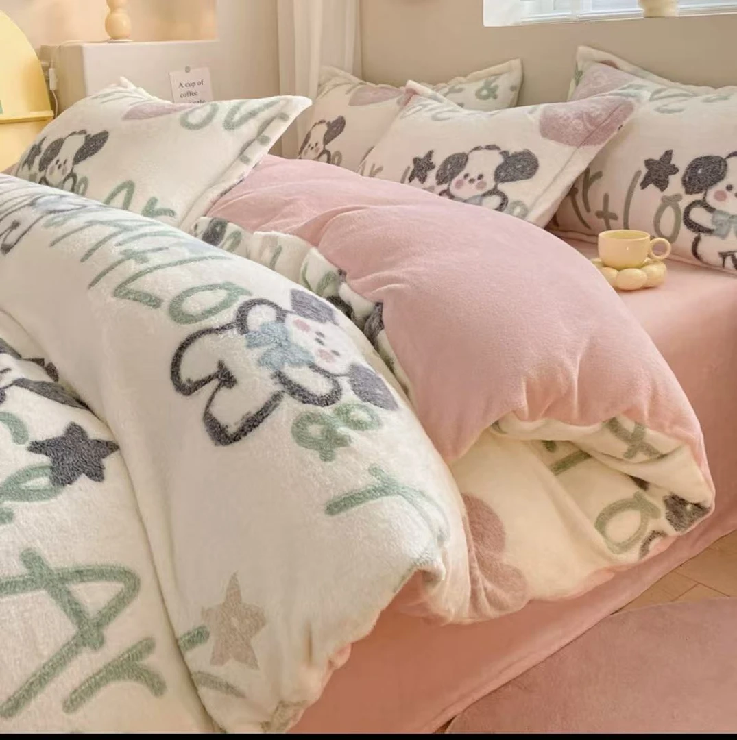 冬季加绒牛奶绒单人3件套随机发货(1.5米×2.0左右)