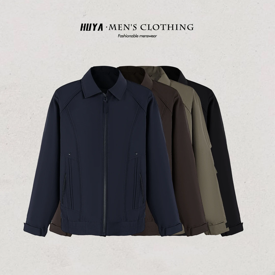 虎牙兄弟美式复古夹克2025秋季户外休闲百搭翻领纯色外套男 LT508