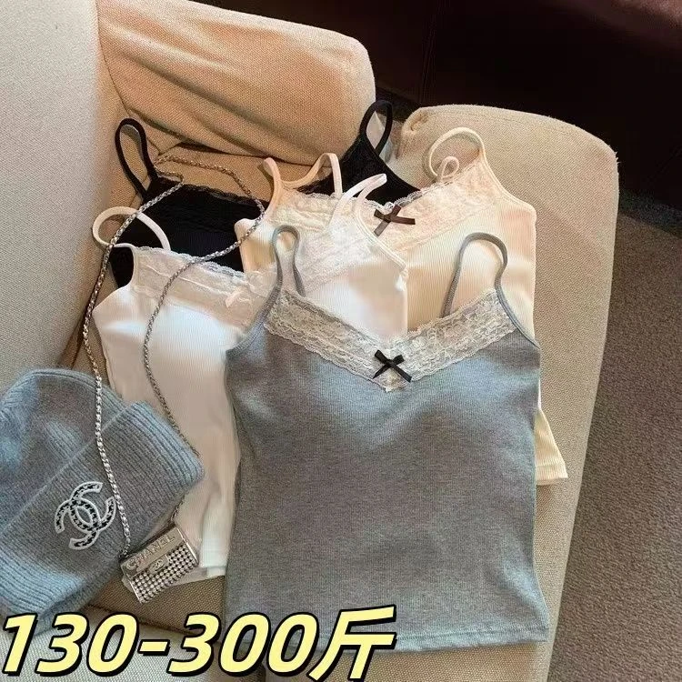 纯欲大码美背吊带背心女2025春夏季外穿蕾丝花边打底衫内搭上衣