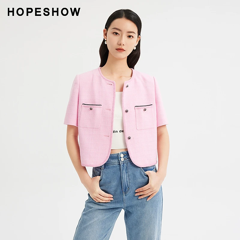 红袖夏季新款女装 香风织带边单排扣圆领外套89223140401