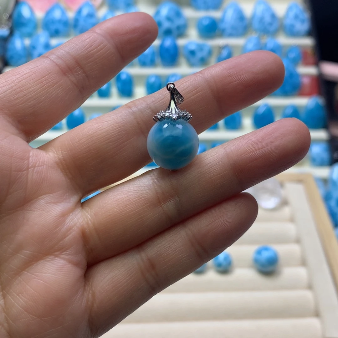 针钠钙石（海纹石）银S925镶嵌吊坠(不含链)