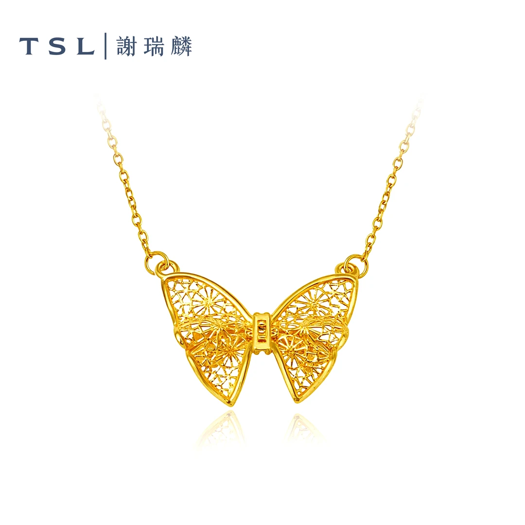TSL/谢瑞麟镂空碎碎冰足金点钻蝴蝶套链