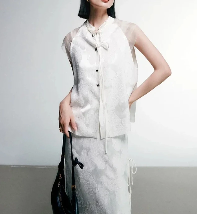 【美美专属】重工提花薄纱无袖小衫上衣+半身裙TZ22424