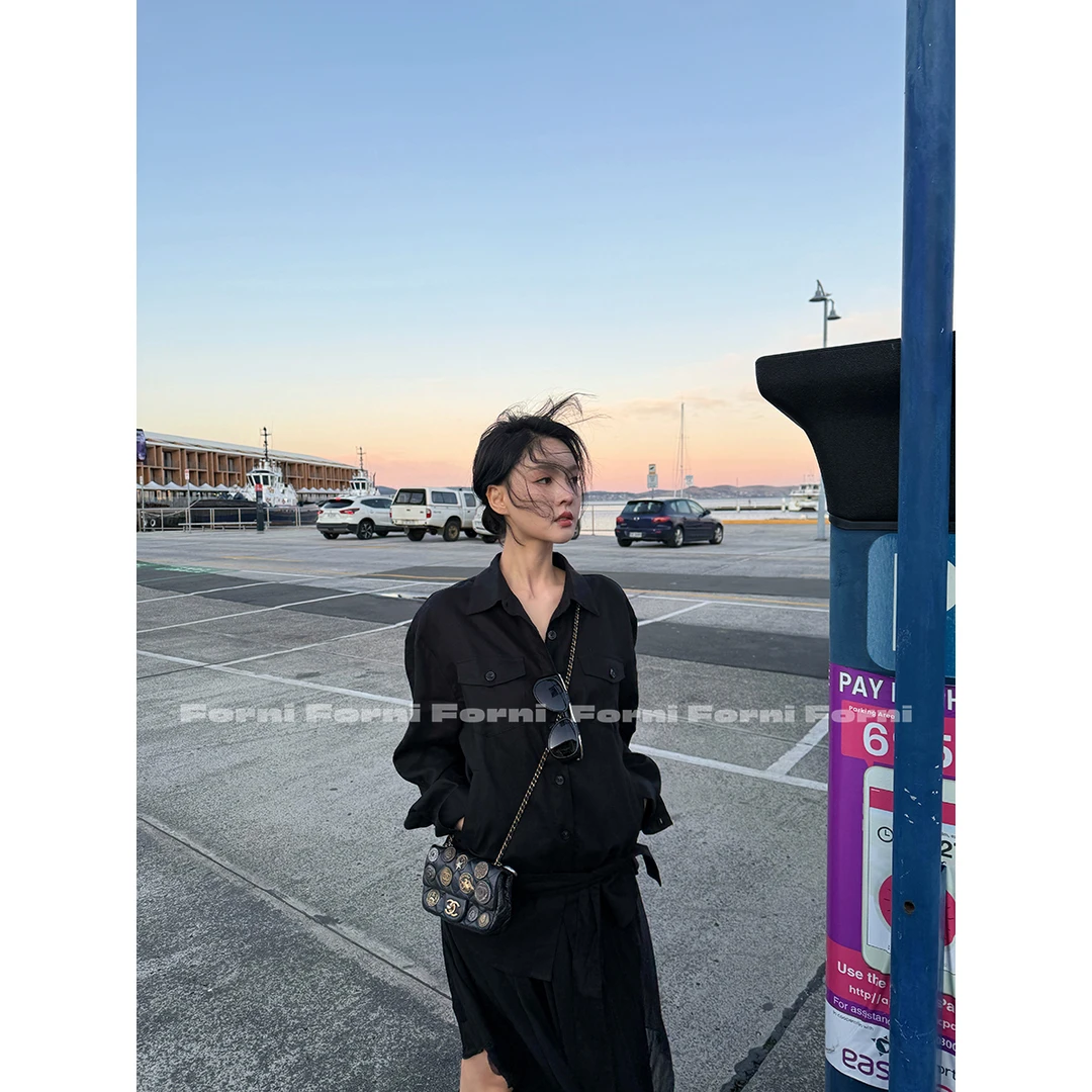 FORNI 大马士革 2025秋款意式天丝亚麻腰部系带翻领衬衫