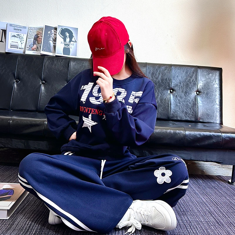 女童春秋季休闲套装2025新款时尚洋气中大童卫衣初中生直筒运动裤