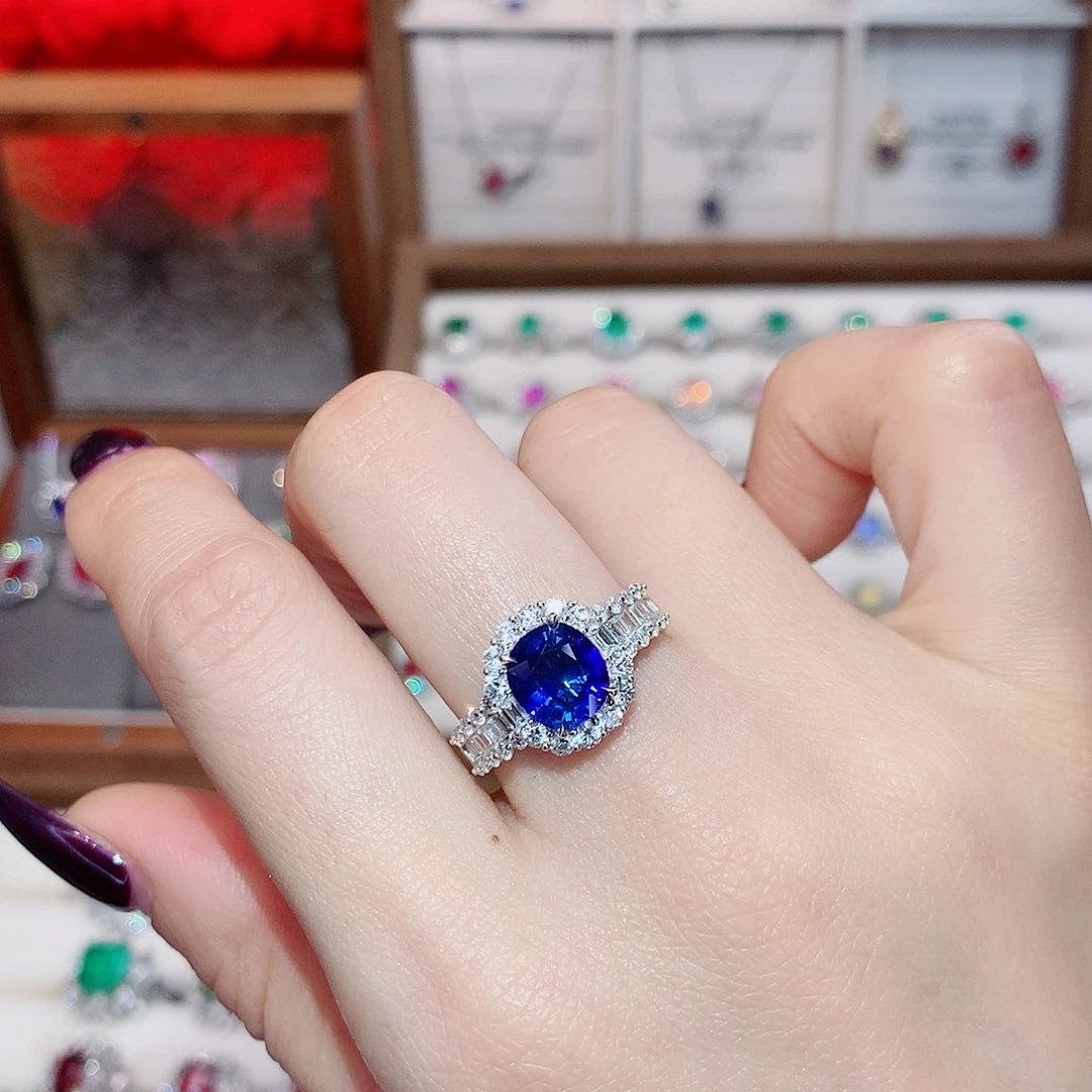 蓝宝石18K金镶嵌戒指2.03ct/天然宝石/七天无理由