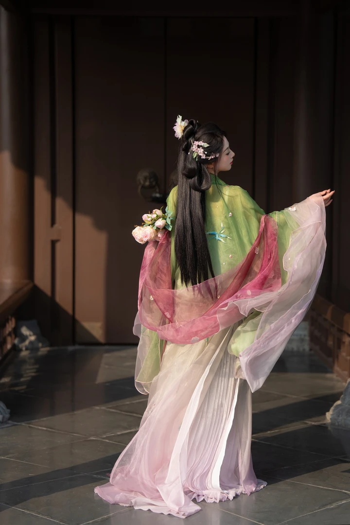 望断春山【栩栩】现货桃红柳绿齐胸裙绣花大袖衫新品春款汉服女装