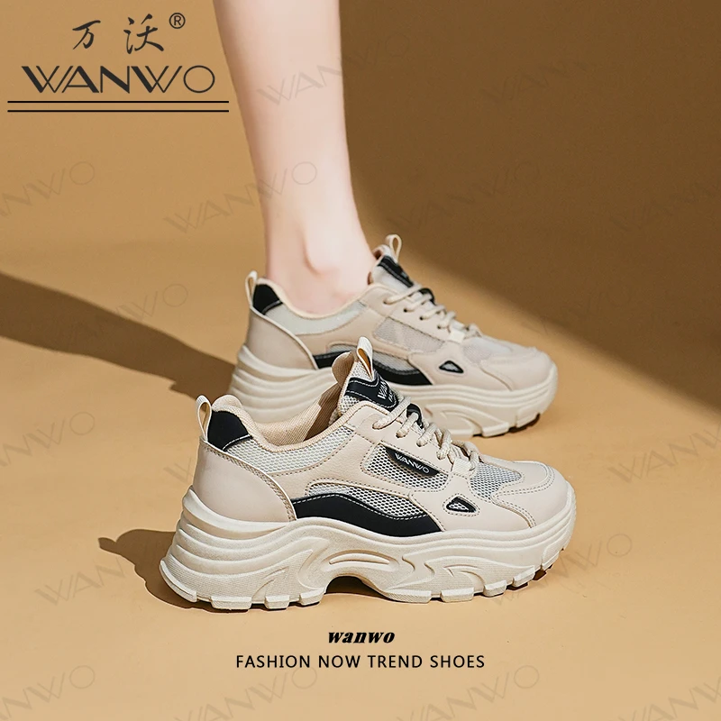 【增高5CM】2025夏季女鞋新款透气网面老爹鞋厚底百搭休闲鞋运动鞋