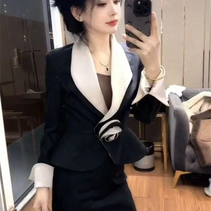 高级感小套装春季小香风新款黑色职业2025显瘦西服鱼尾裙两件套女