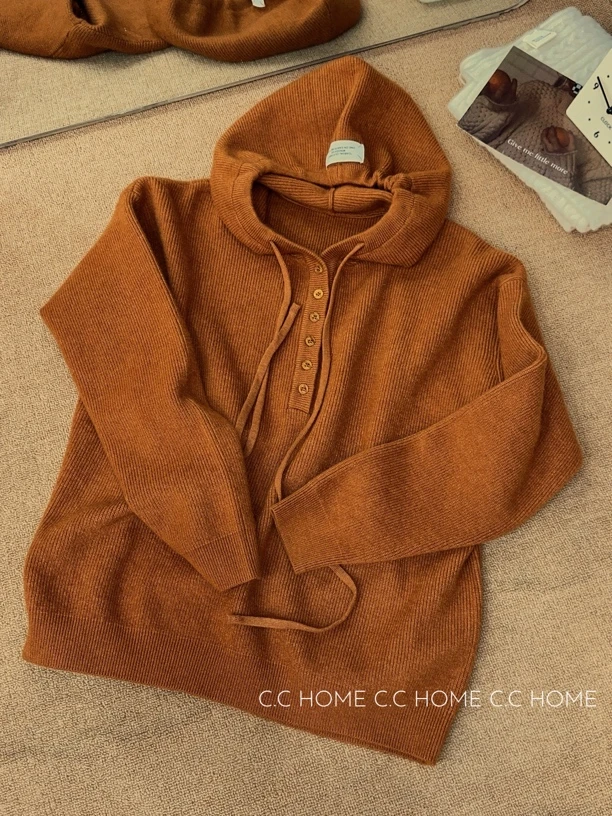 毛衣时尚连帽高领秋冬打底套头休闲半拉链纯色带帽翻领