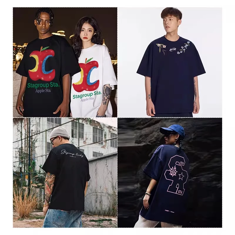 【清仓】STA.潮牌短袖高街印花潮酷吉他短袖T恤ins圆领嘻哈宽松