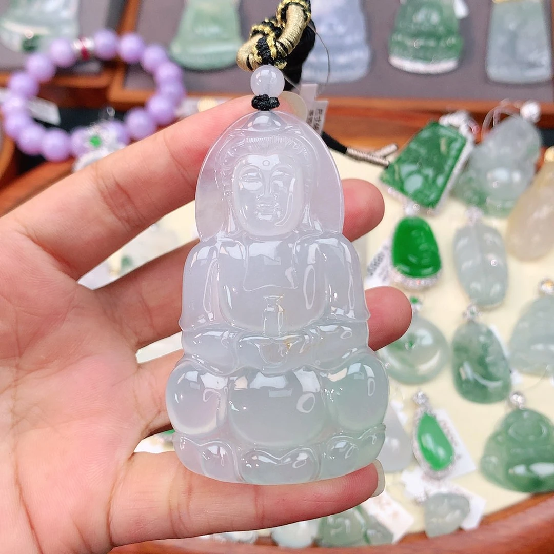 翡翠未镶嵌颈饰w***e观音