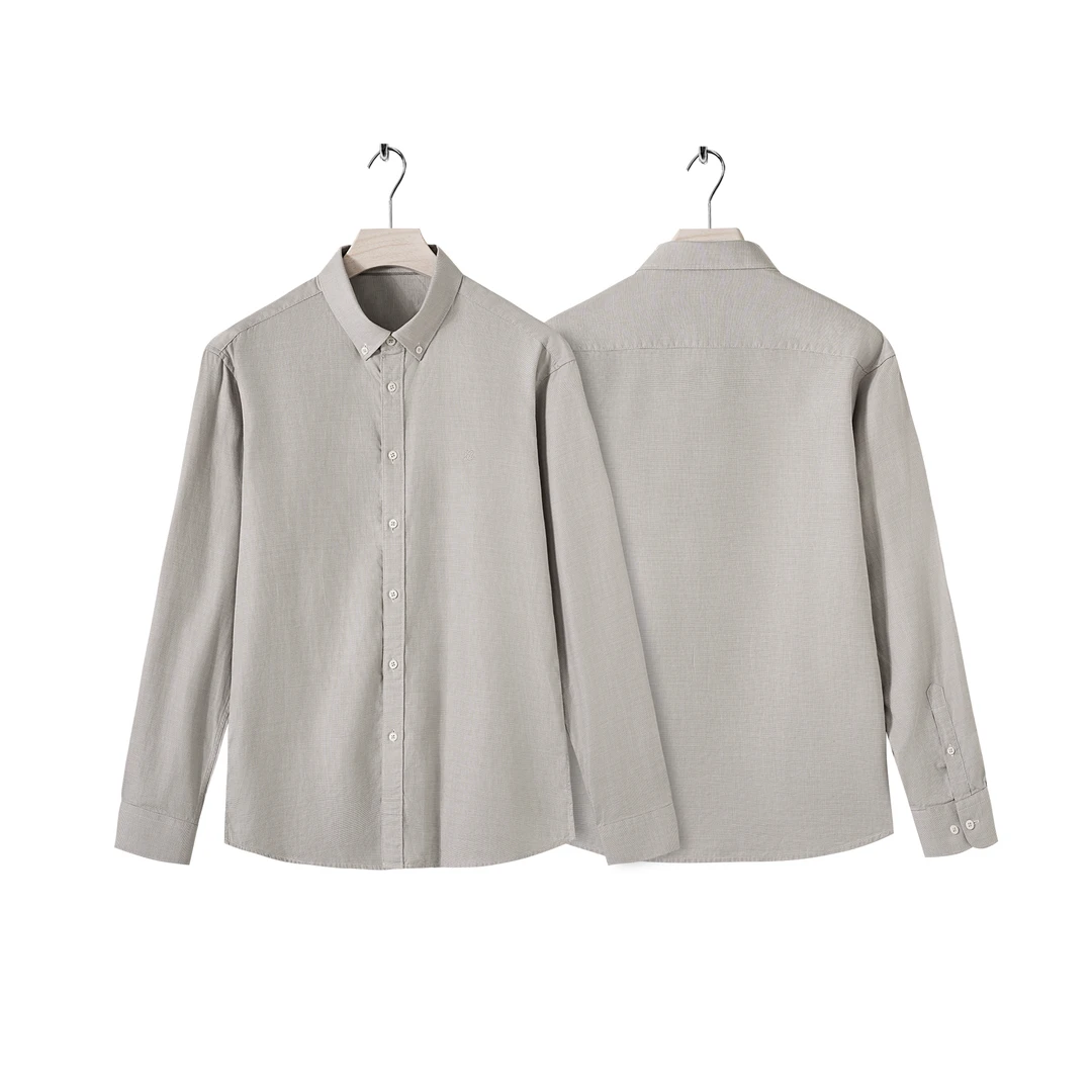 (品牌线绣)100精梳棉男士衬衫商务休闲长袖尖领男秋季纯色四季