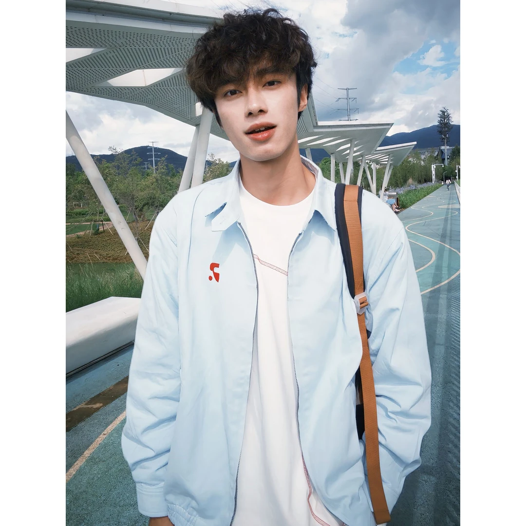 蓝色外套男款秋季cleanfit美式工装短款夹克潮牌高级感情侣棒球服