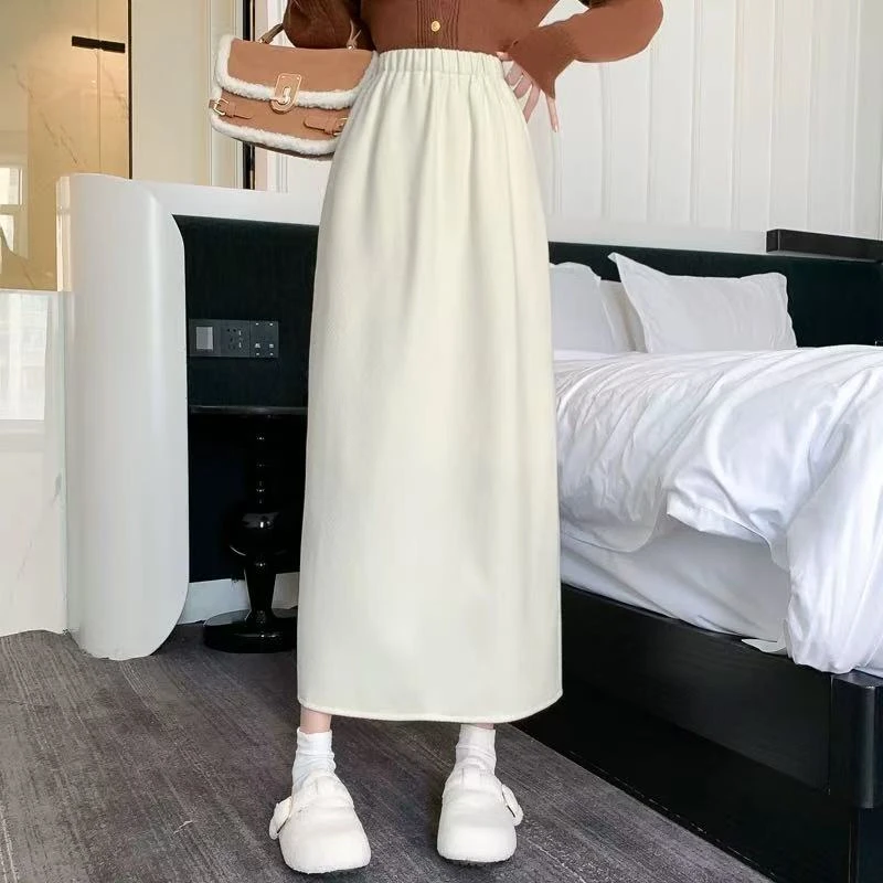 0773 加绒韩国chic秋冬小众复古高腰包臀百搭半身裙长裙