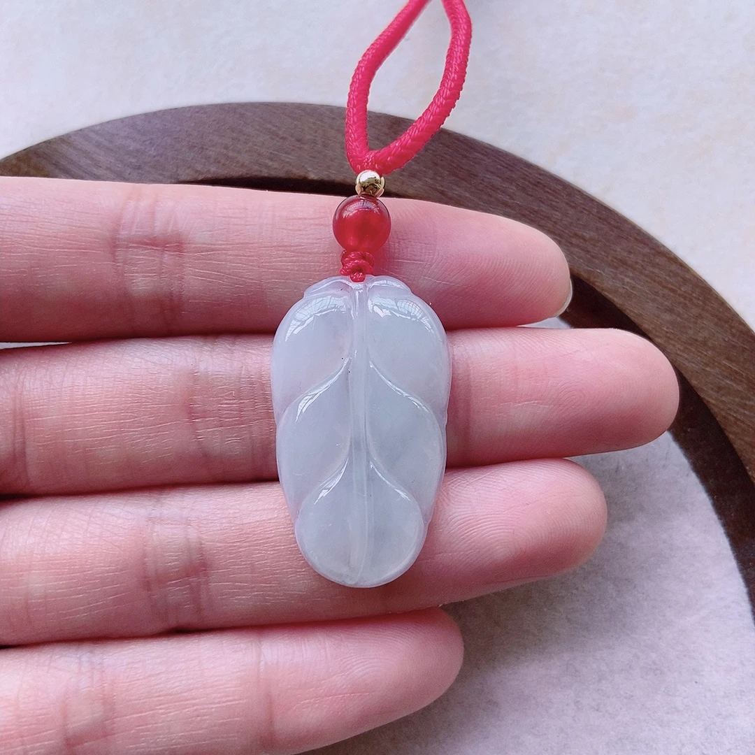 冰胶金枝玉叶吊坠天然翡翠A货 尺寸26×18×3.mm微瑕