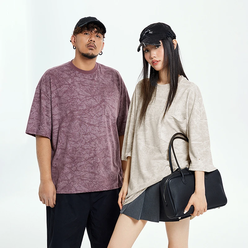 NMAX大码潮牌男装25年夏个性扎染风短袖T恤口袋装饰上衣FNT012