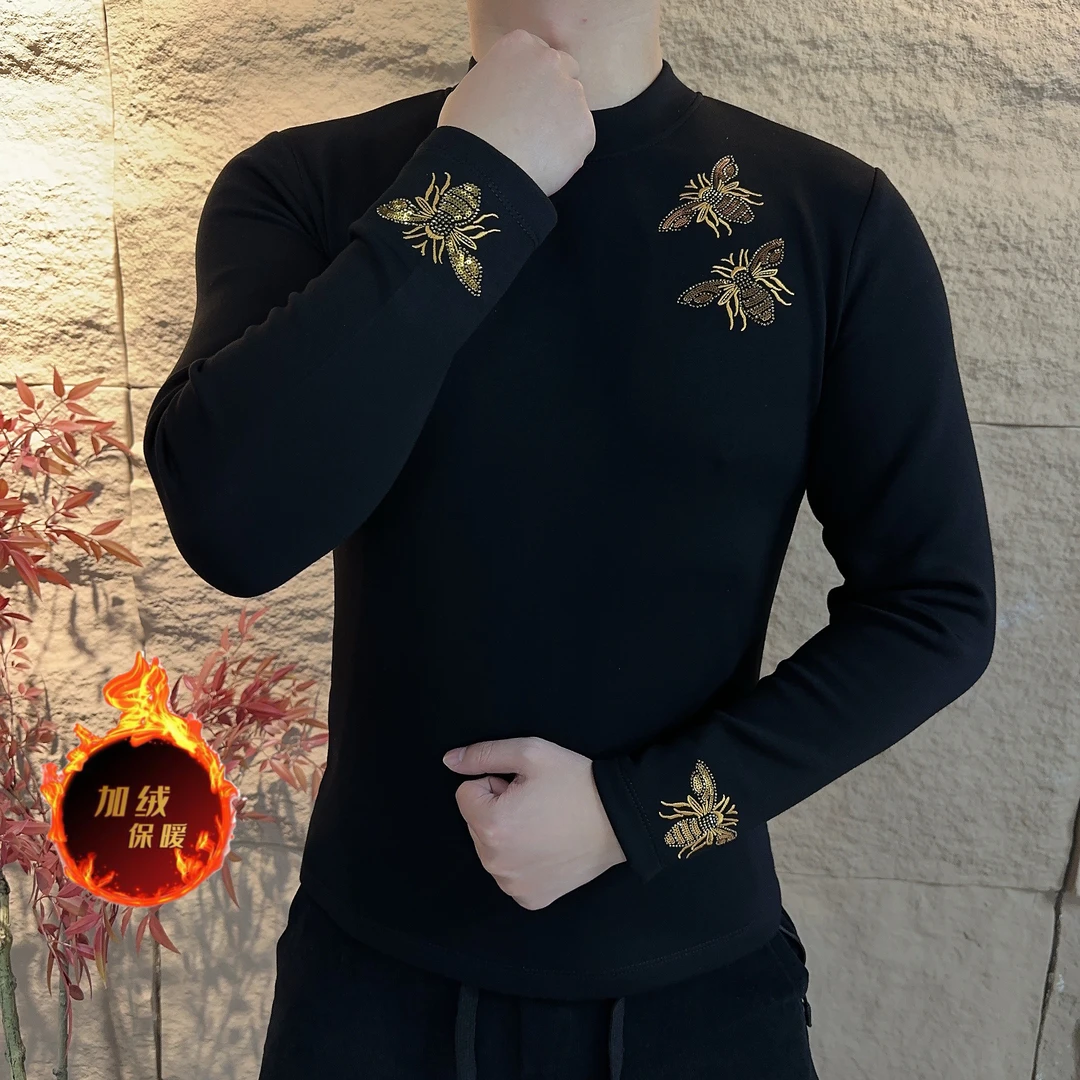 2025男士年度新款潮流刺绣穿珠烫钻加绒时尚百搭套头简约卫衣375