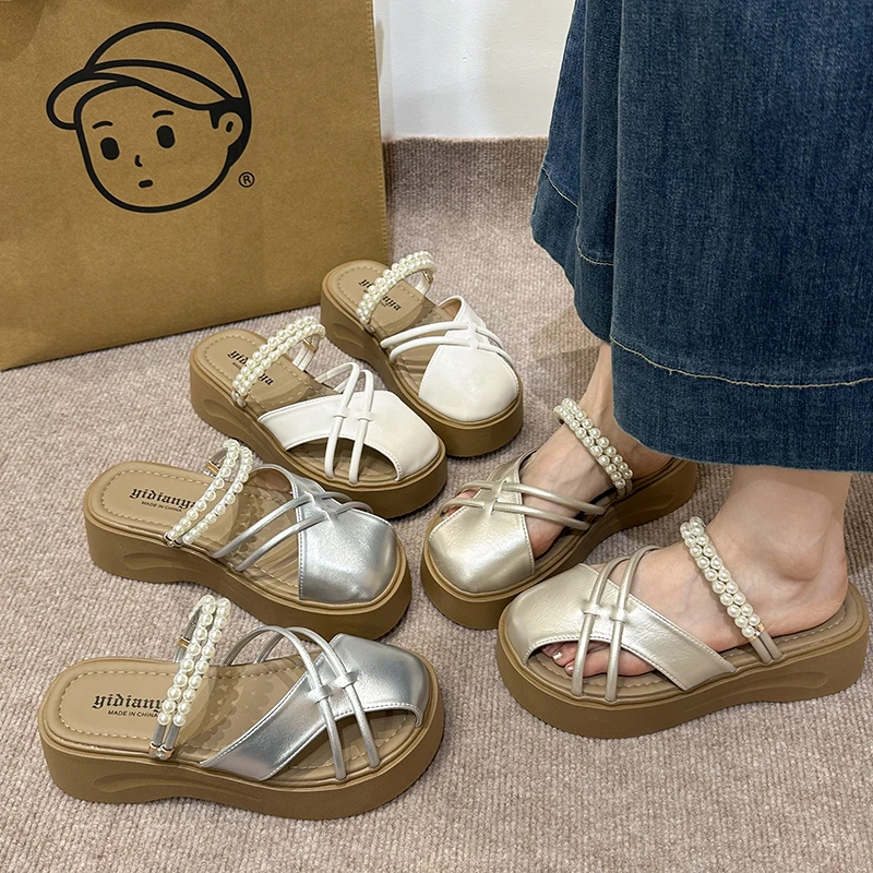 2025新款厚底增高超火一脚蹬懒人包头半拖鞋女镂空春夏外穿凉拖鞋