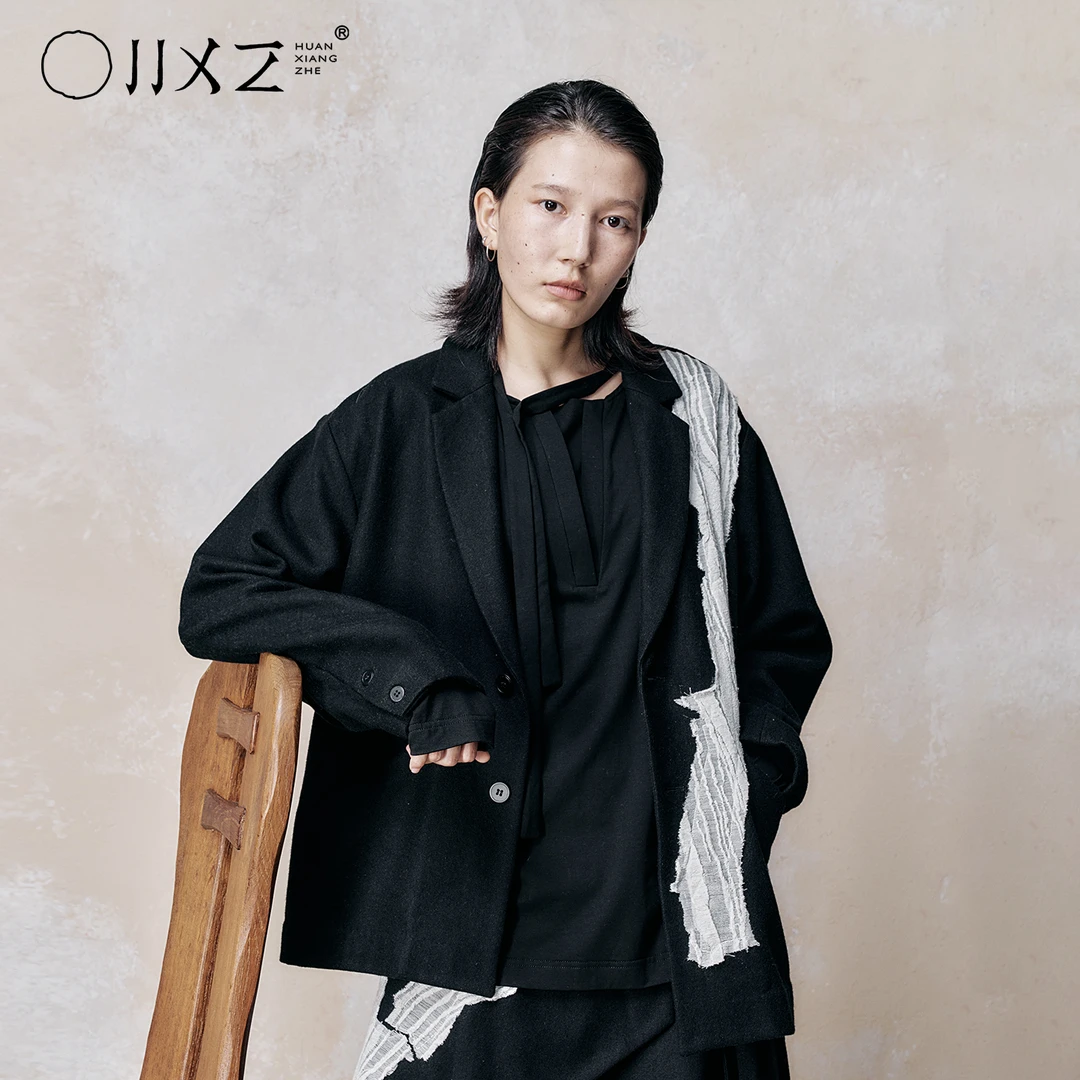 幻象者秋冬定制羊毛面料重工绣花拼接设计廓形西装外套男女西服