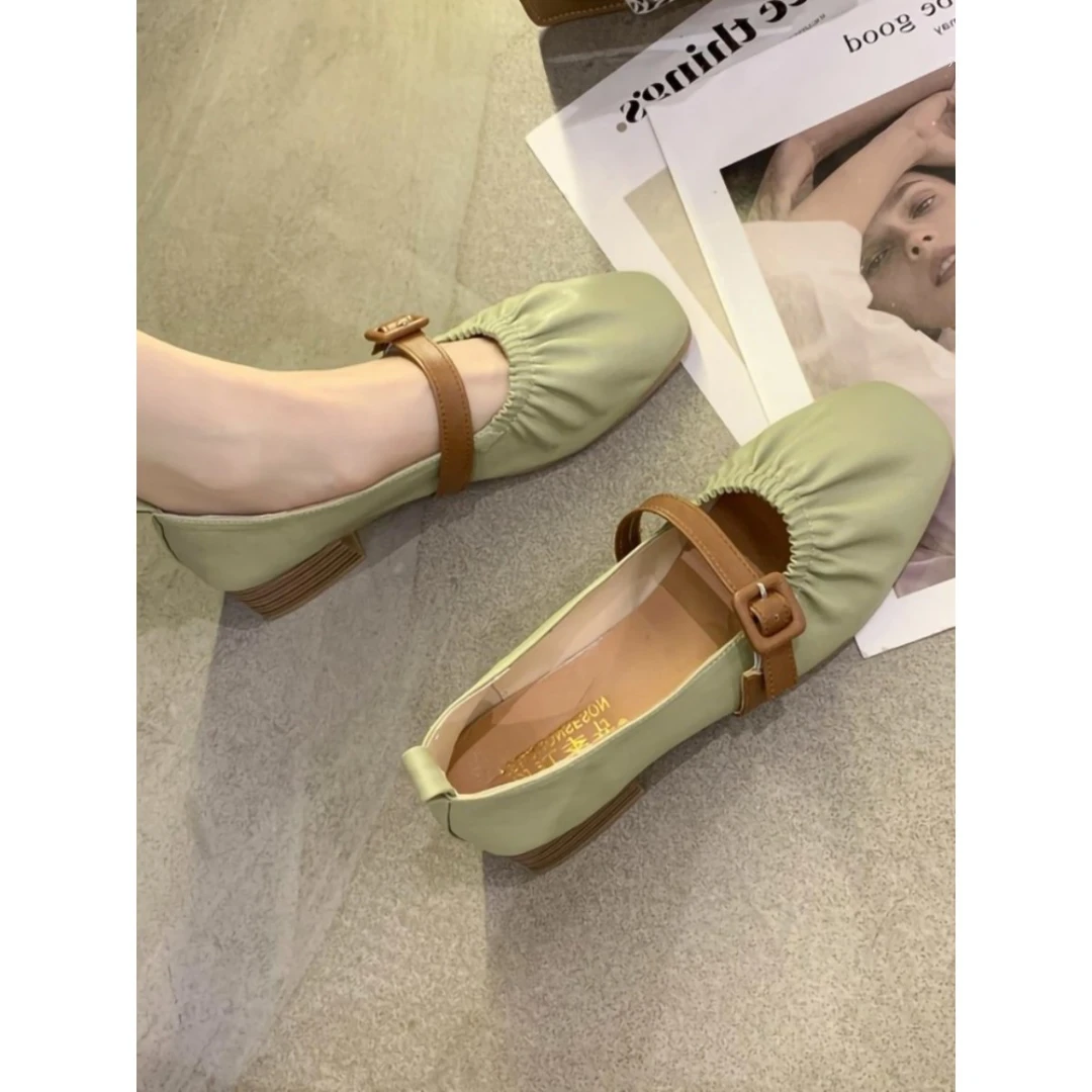 2025春新款小皮鞋法式气质浅口单鞋方头低跟平底休闲鞋