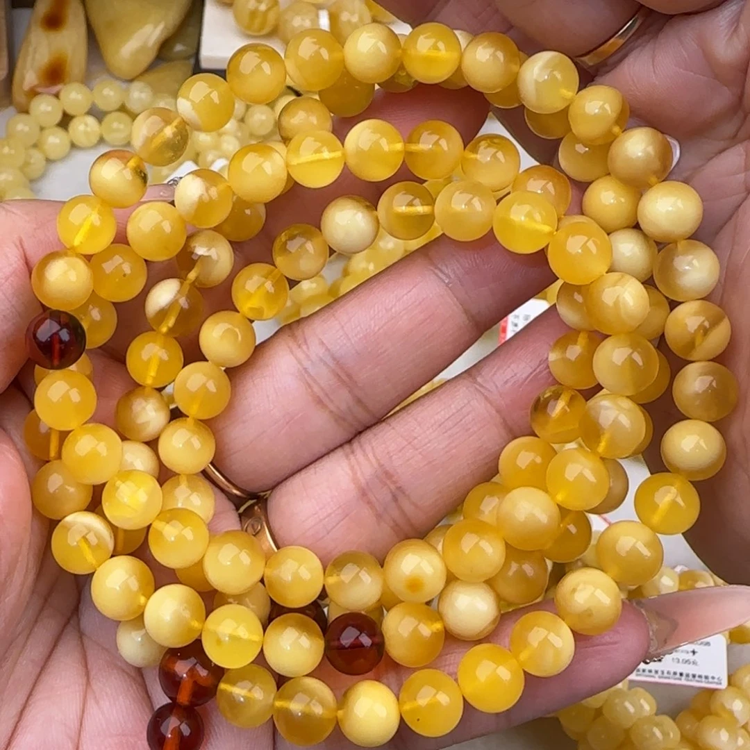 蜜蜡未镶嵌手串金白佛珠