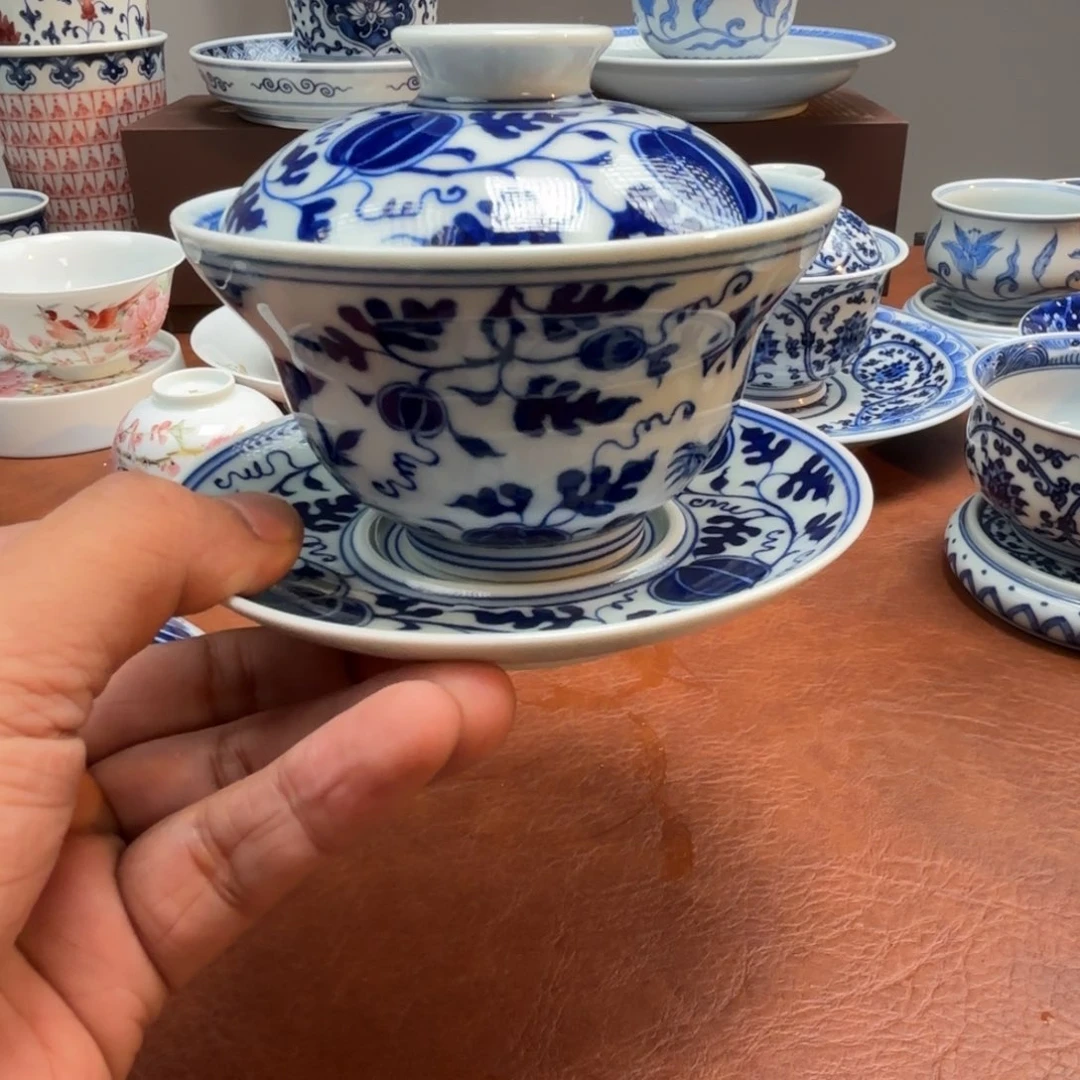 张***哥摆件陶仿元狮子折腰盖碗景德镇发货微瑕