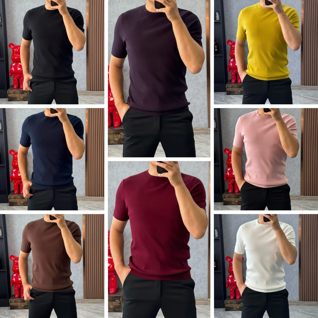 彩色针织衫 | 008简约百搭圆领秋冬高弹力短袖体恤男士针织T恤