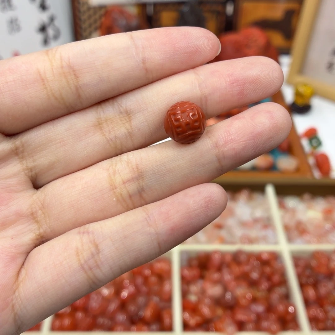 南红玛瑙未镶嵌配饰南红博古纹圆珠