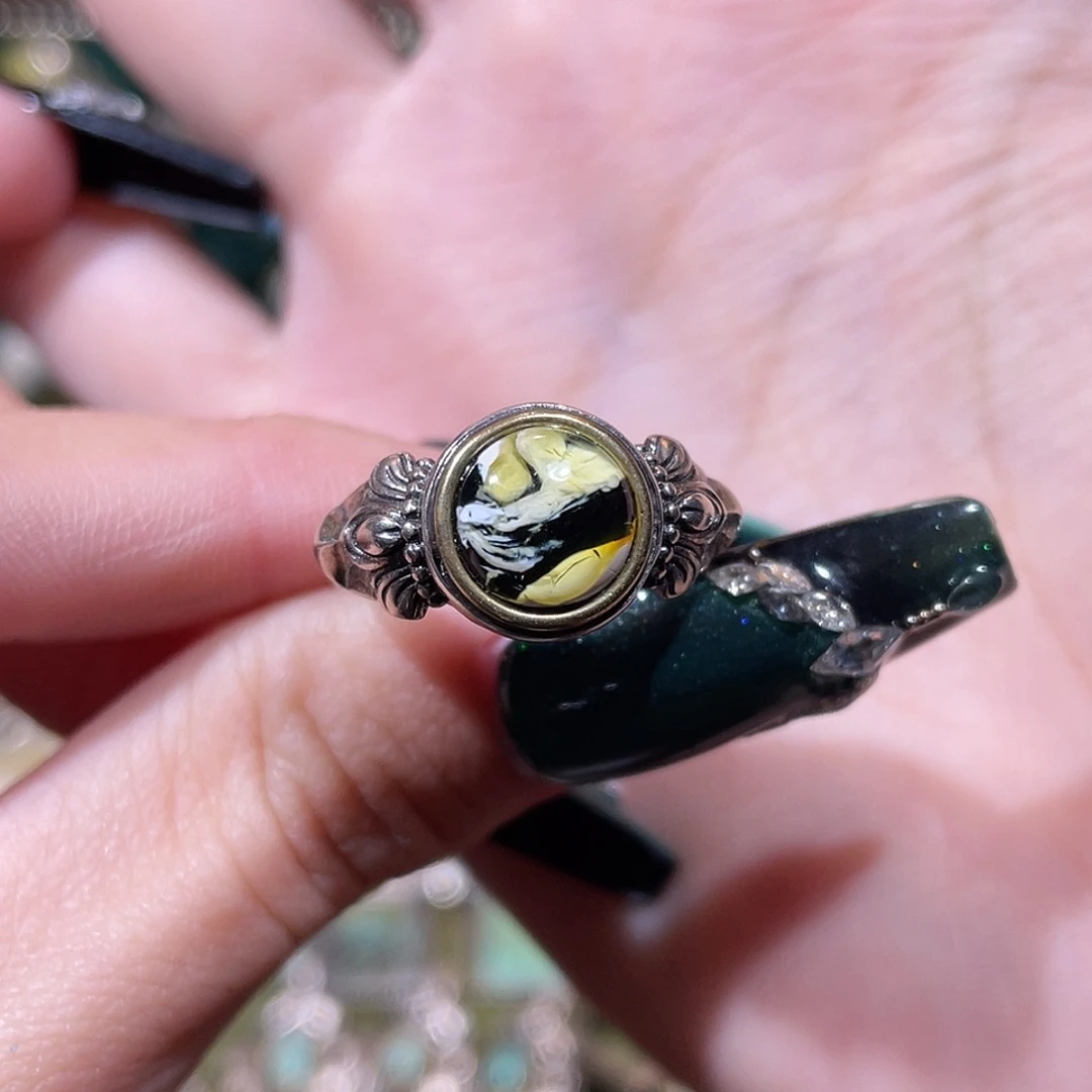 天***天琥珀银S925镶嵌戒指