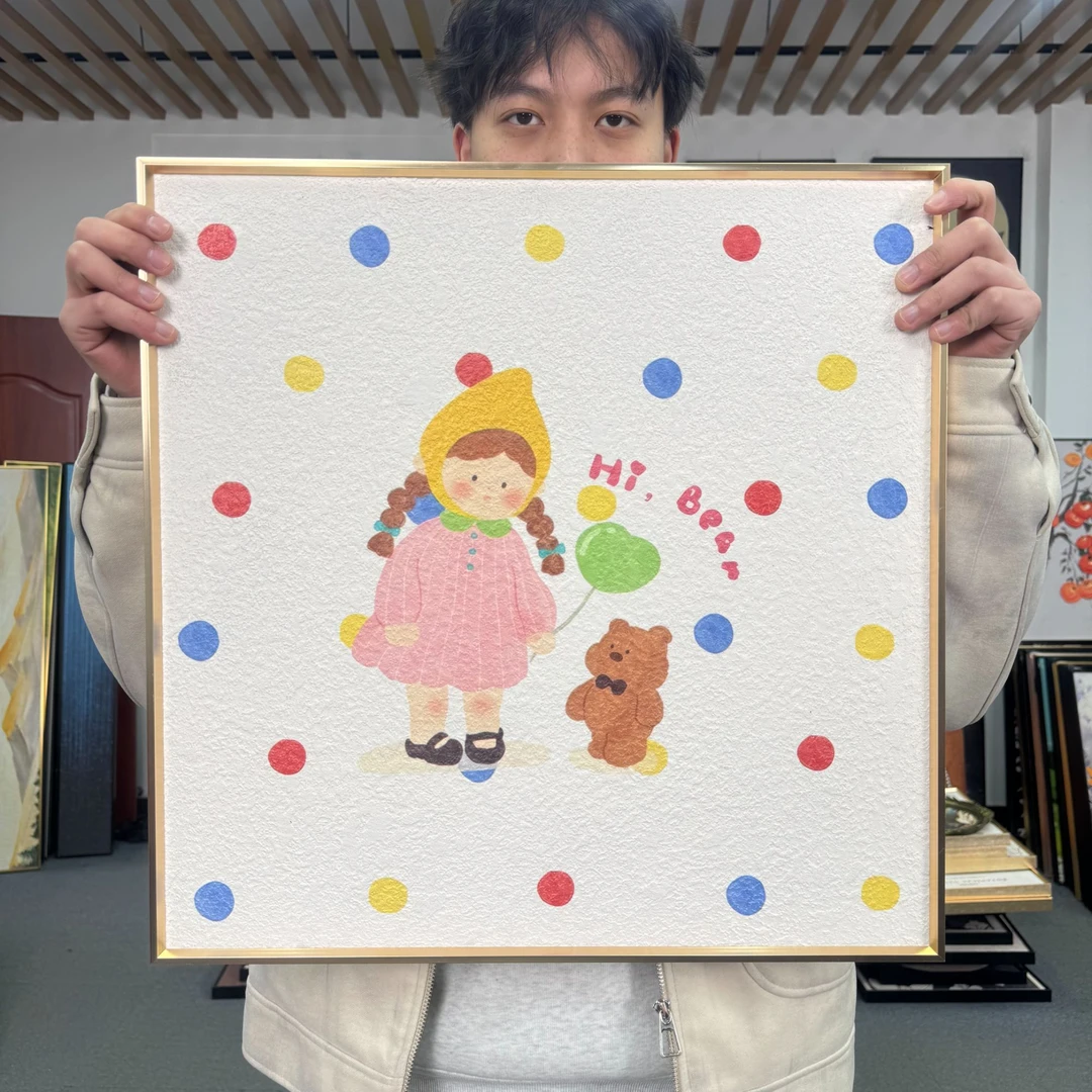 现代多巴胺女孩小熊卧室装饰画餐厅挂画小众装饰画5050