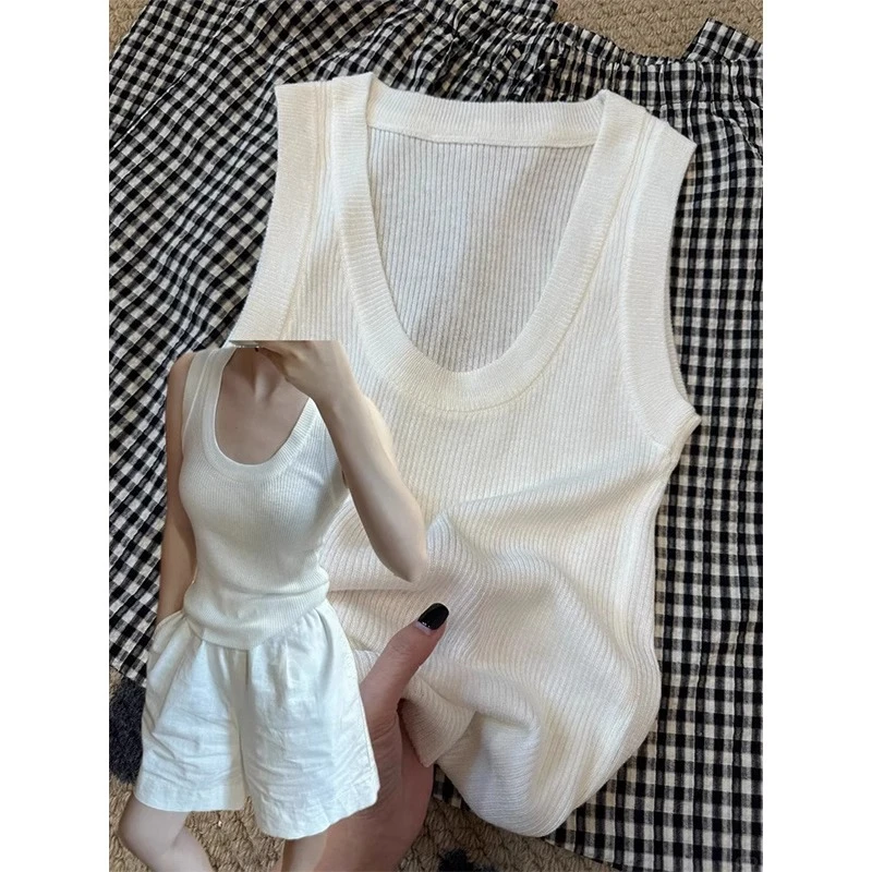 薄款针织U领吊带女秋季新款2025遮副乳螺纹无袖上衣慵懒外穿背心