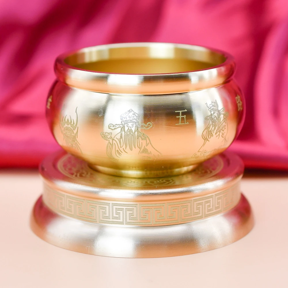 黄铜陶瓷五路财爷聚宝盆供奉香炉家用室内檀线供佛摆摊金属摆件