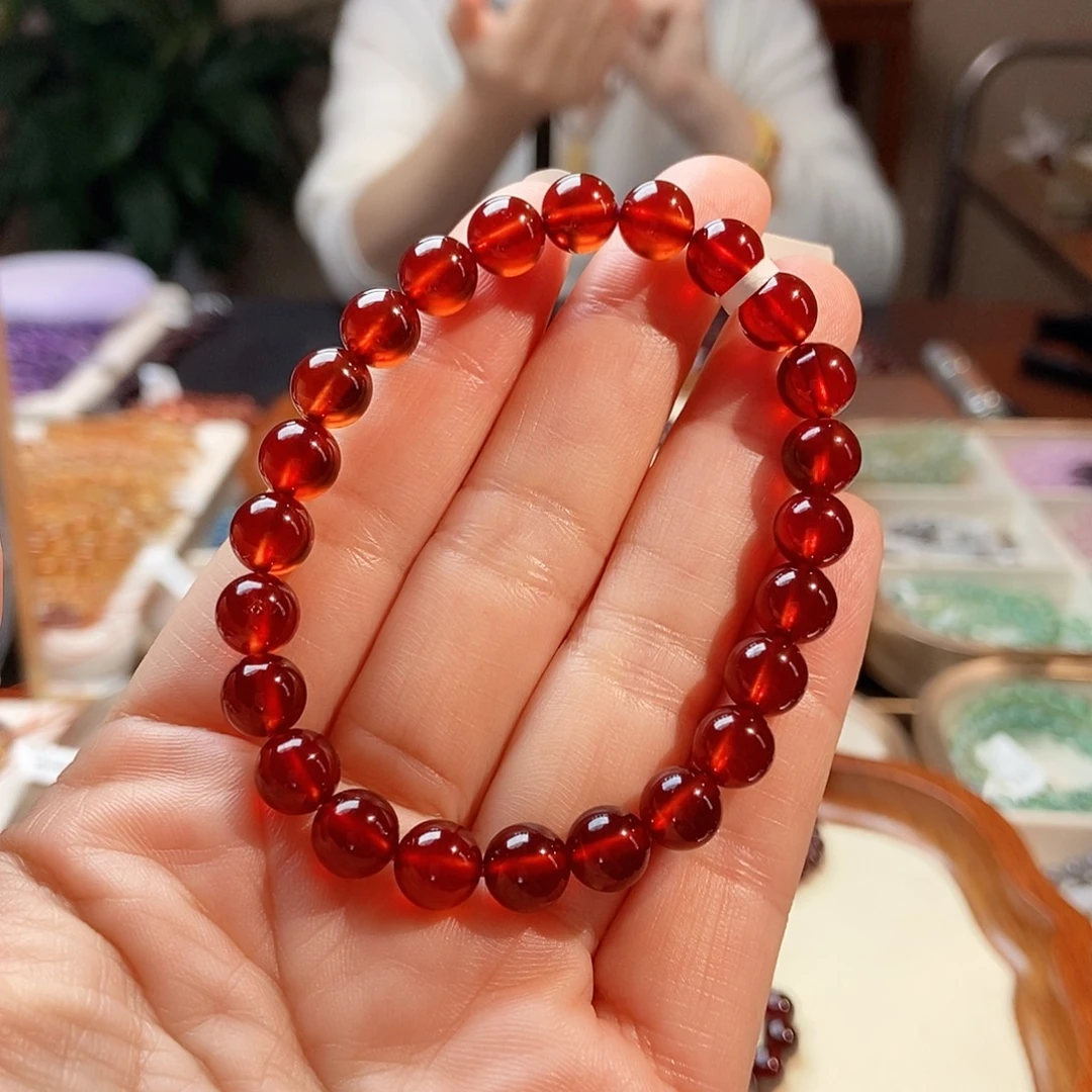 石榴石手链银S925镶嵌石榴石8