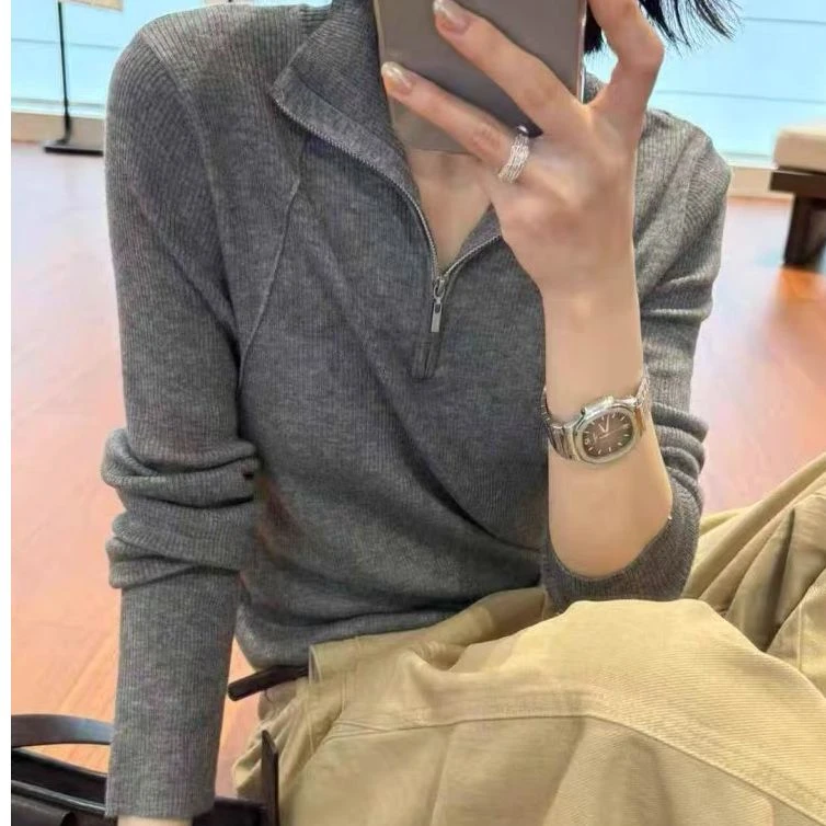 半拉链立领毛衣58521灰色