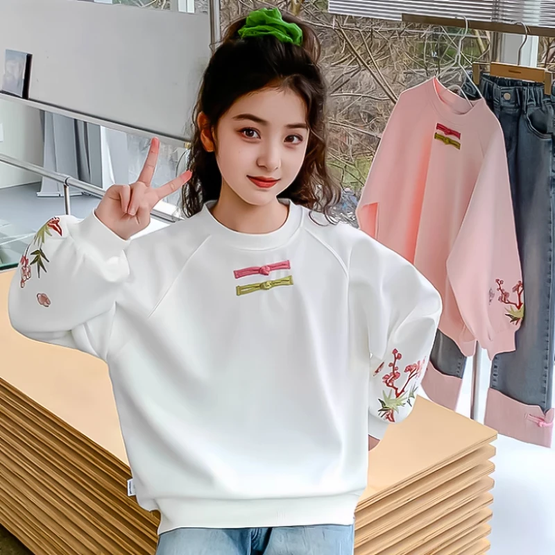 女童春秋款中国风卫衣2024新款秋季女孩上衣新中式女大童秋装卫衣