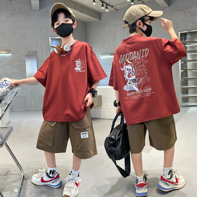 2025男童夏季新款休闲套装中大童国潮风短袖T恤短裤儿童两件套