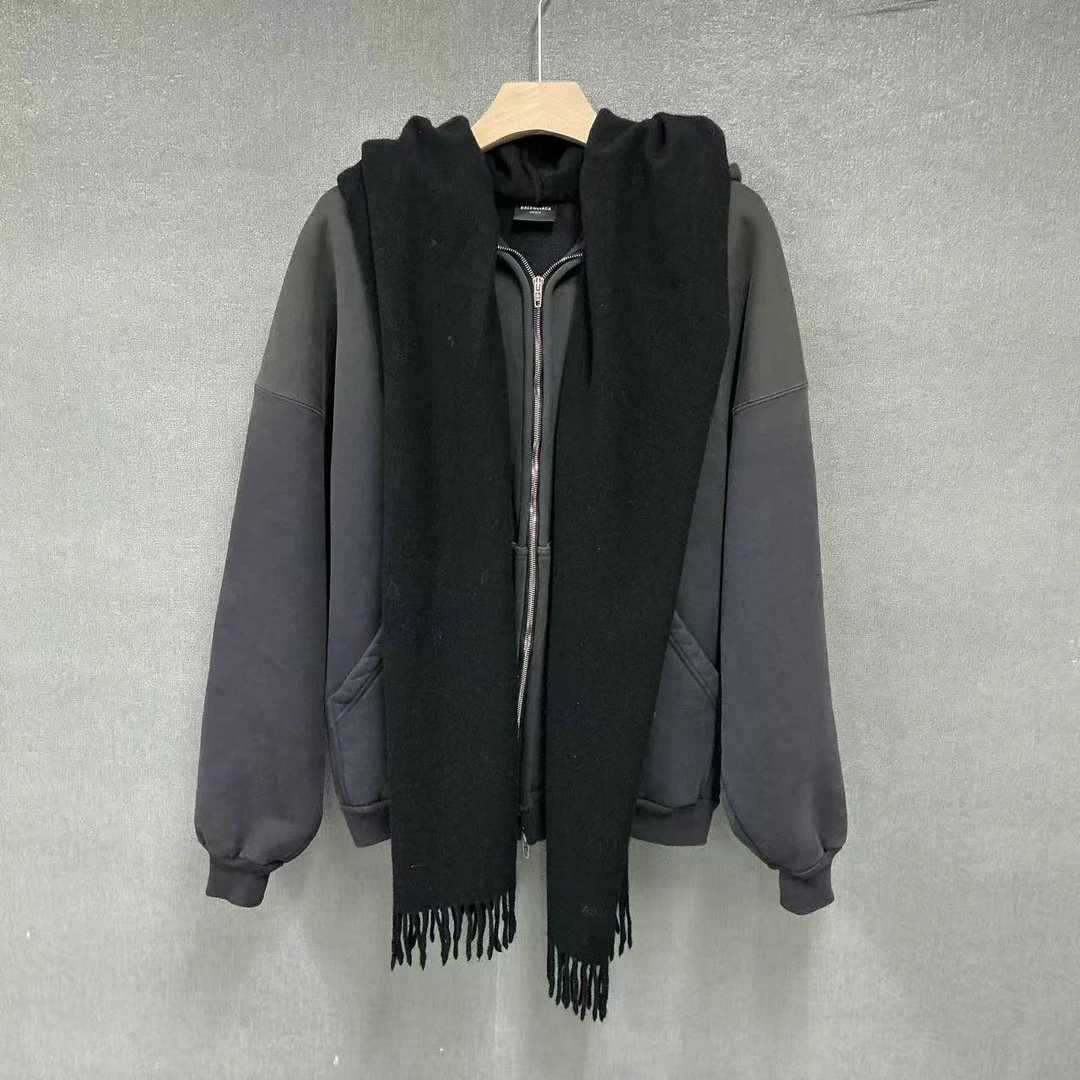 99新 Balenciaga/巴黎世家 （pm)秀款围巾拼接拉链帽衫外套1码7537